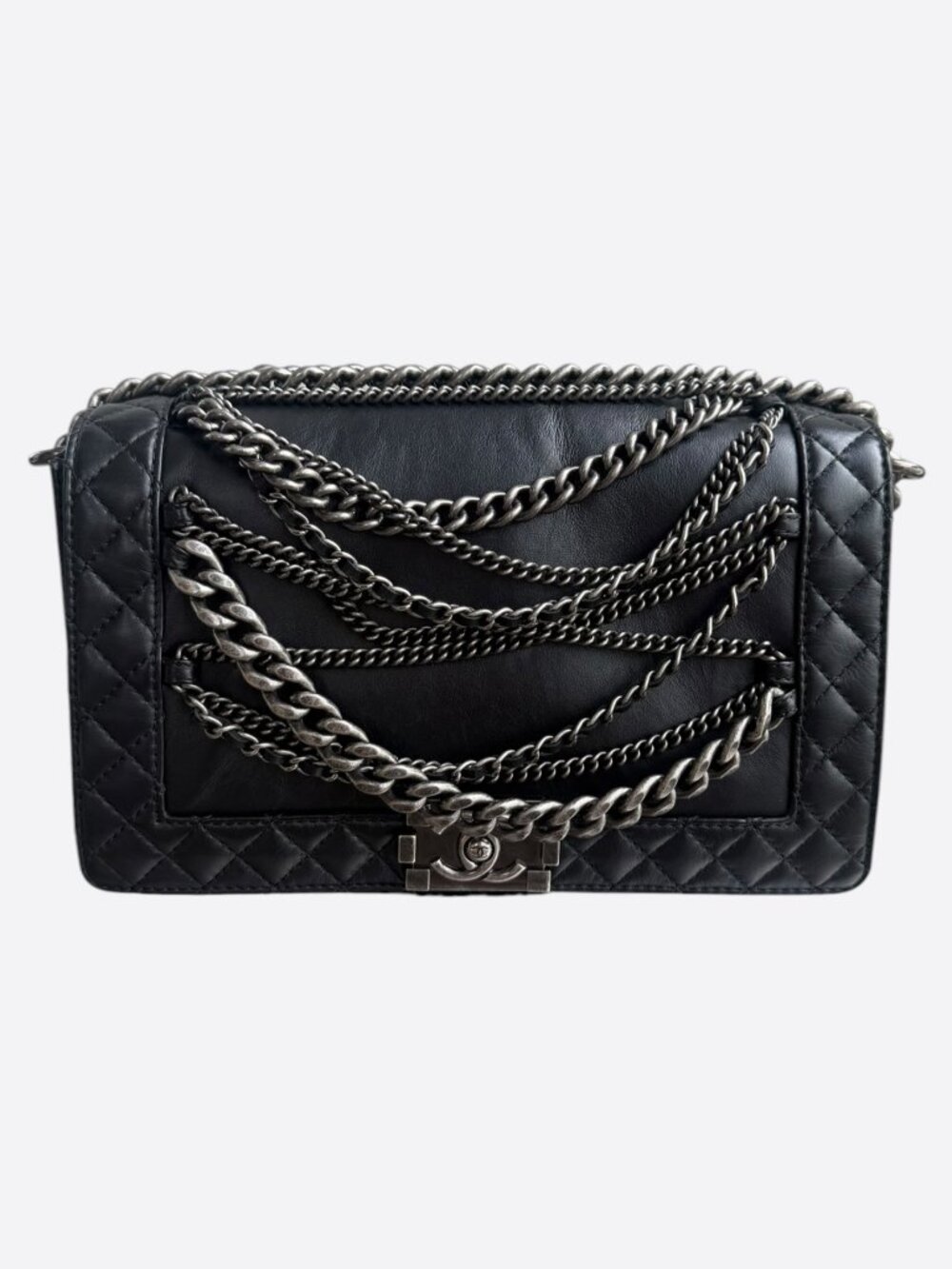 Chanel Black Quilted Calfskin Enchained Medium Boy Bag